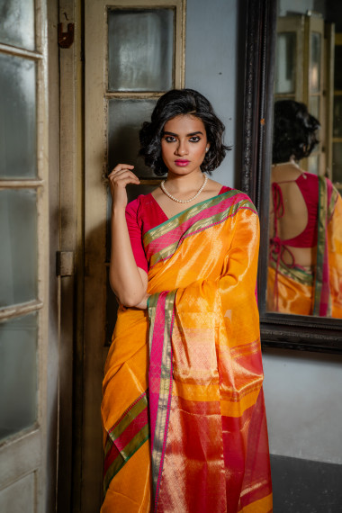 Golden Yellow Woven Pure Silk Cotton - BBS79